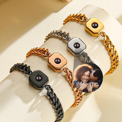 Photo Bracelet: Stainless Steel Photo Projection Jewelry for Him, Memorial Gift