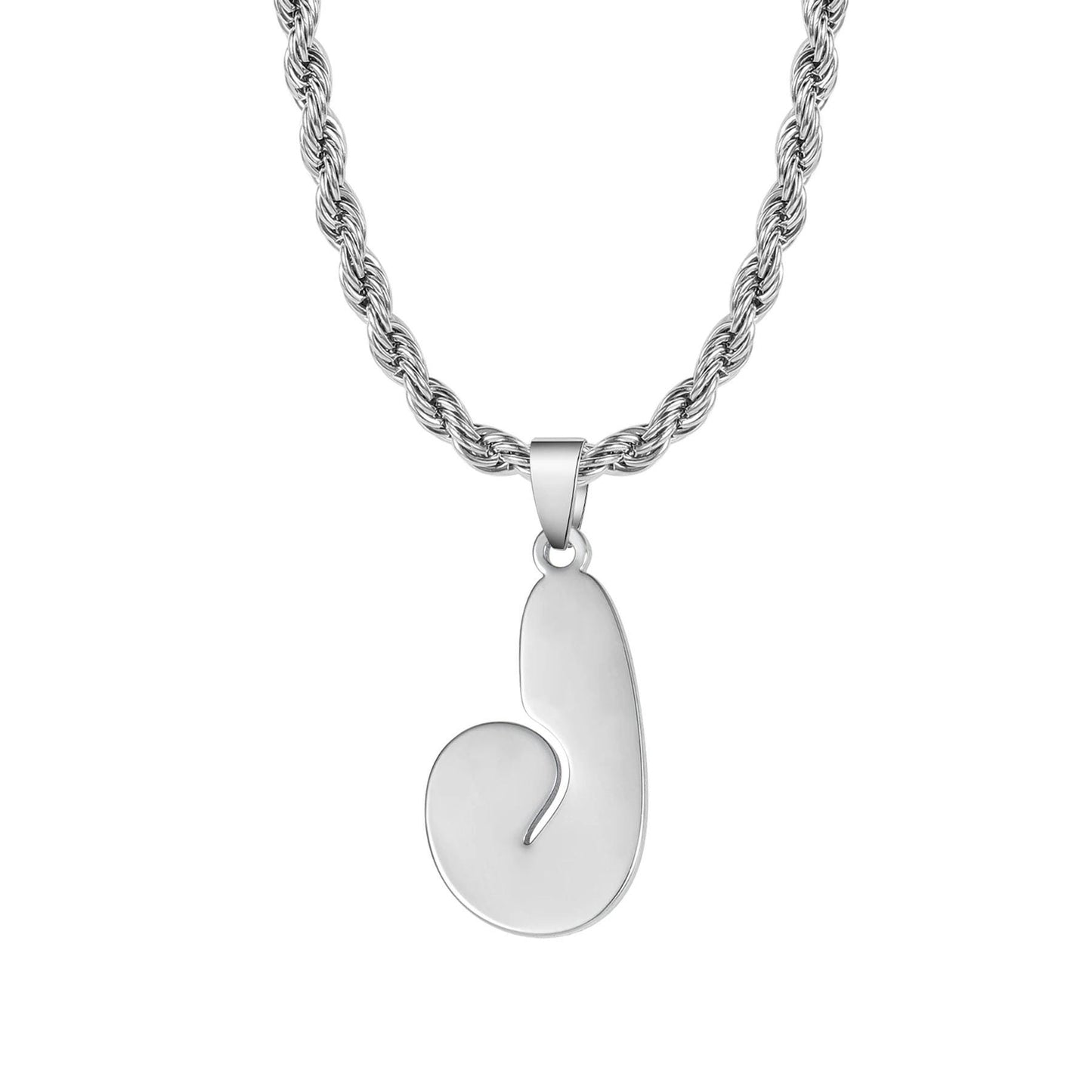 Custom Arabic Initial Necklace: Bubble Letter, Rope Chain