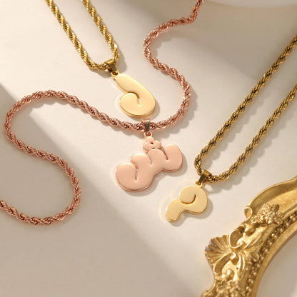 Custom Arabic Initial Necklace: Bubble Letter, Rope Chain