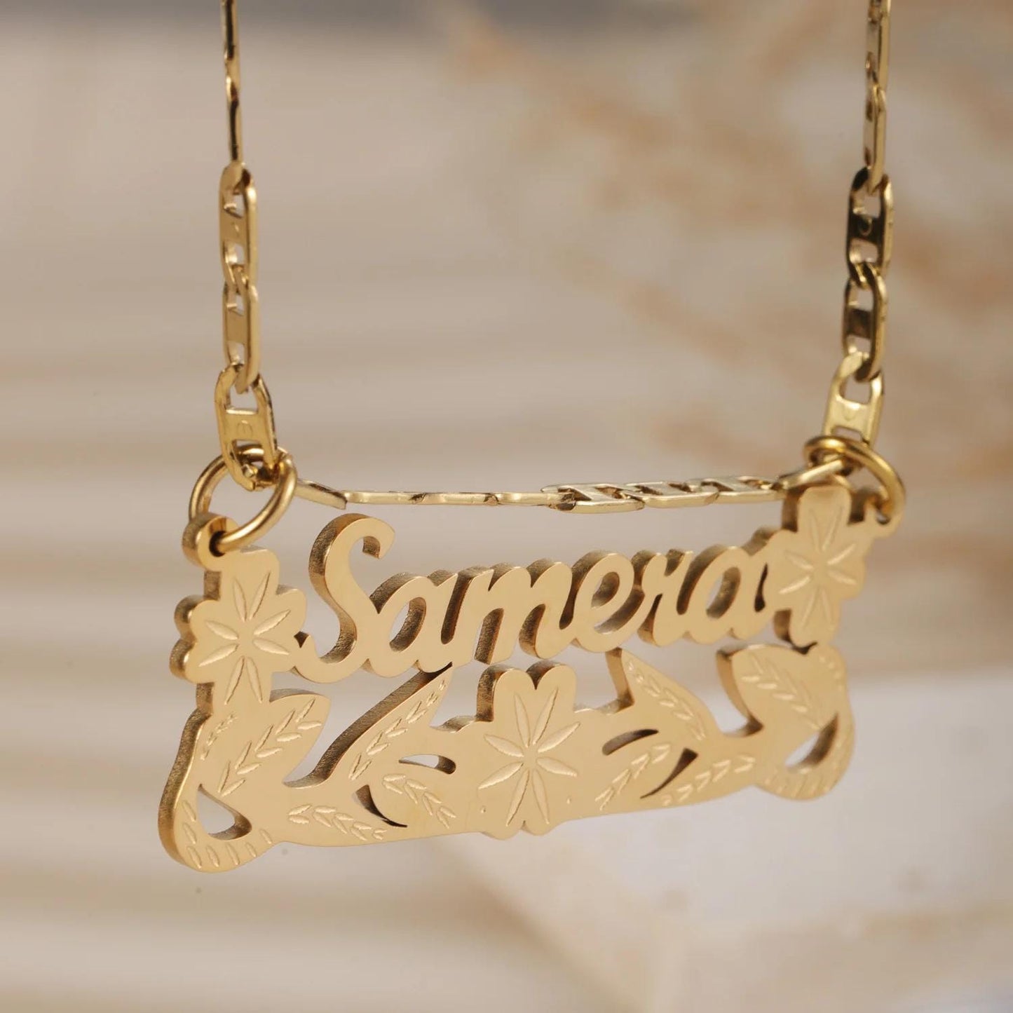 Custom Double Plated Name Necklace: Stainless Steel Figaro Chain