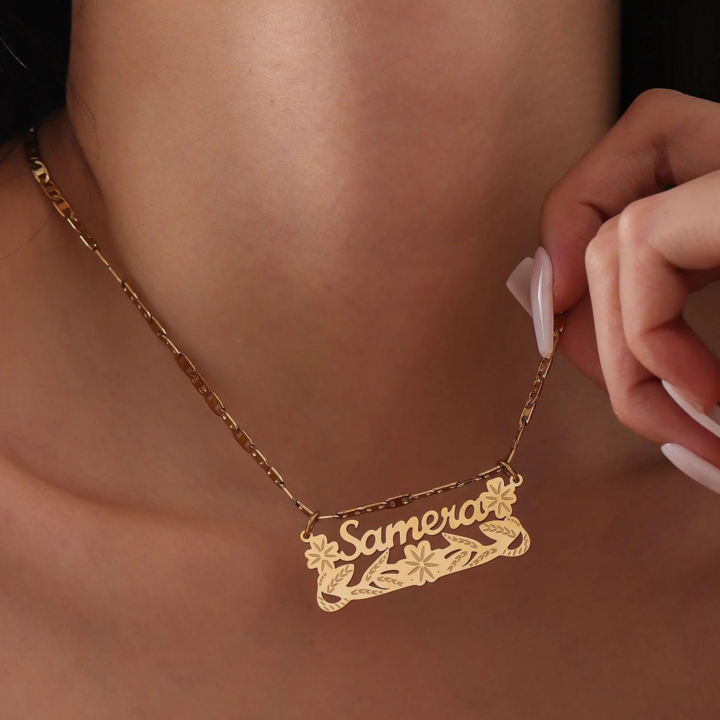 Custom Double Plated Name Necklace: Stainless Steel Figaro Chain