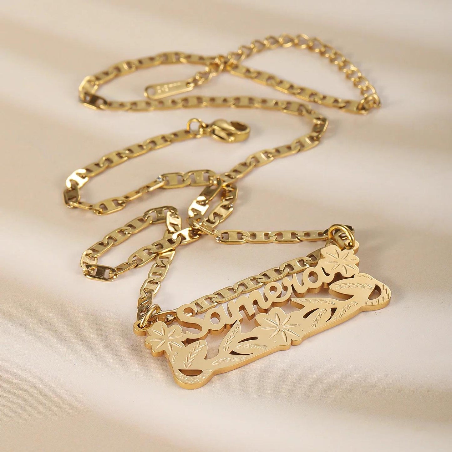 Custom Double Plated Name Necklace: Stainless Steel Figaro Chain