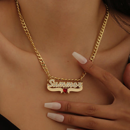 Double Plated Name Necklace: Custom Birthstone Nameplate, Cubic Zirconia