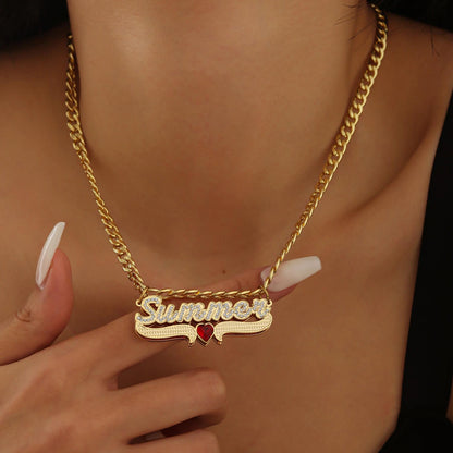 Double Plated Name Necklace: Custom Birthstone Nameplate, Cubic Zirconia