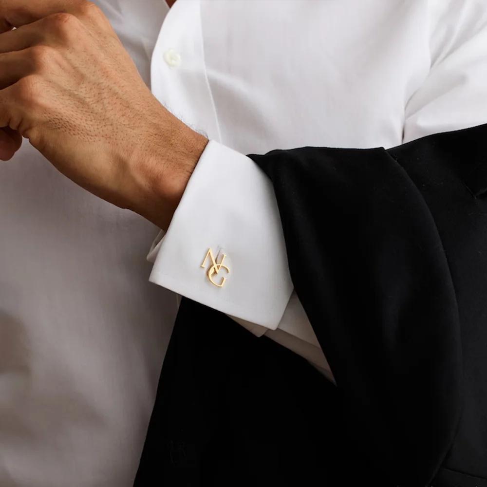 Custom Monogram Cufflinks: Gold or Silver Initial Cuff Links for Men Stainless Steel