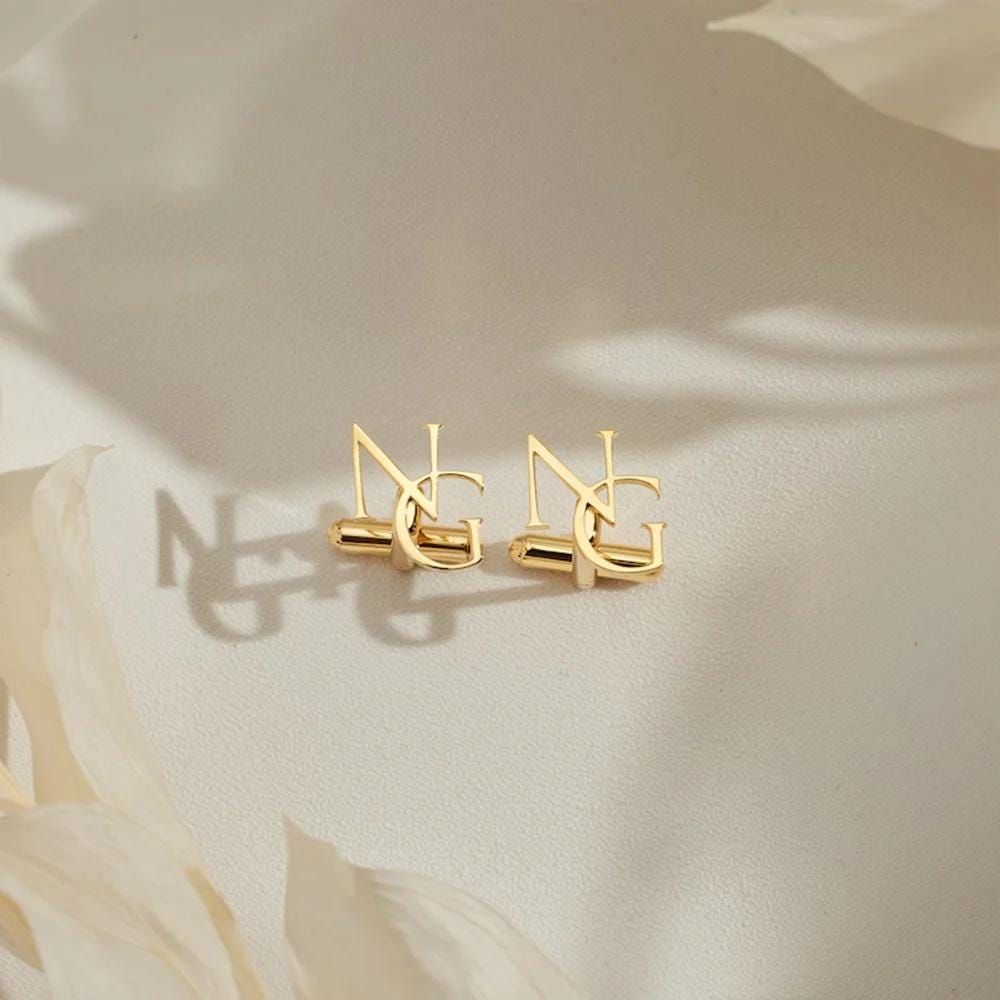Custom Monogram Cufflinks: Gold or Silver Initial Cuff Links for Men Stainless Steel