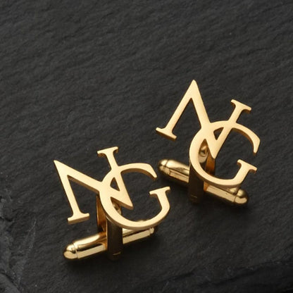 Custom Monogram Cufflinks: Gold or Silver Initial Cuff Links for Men Stainless Steel