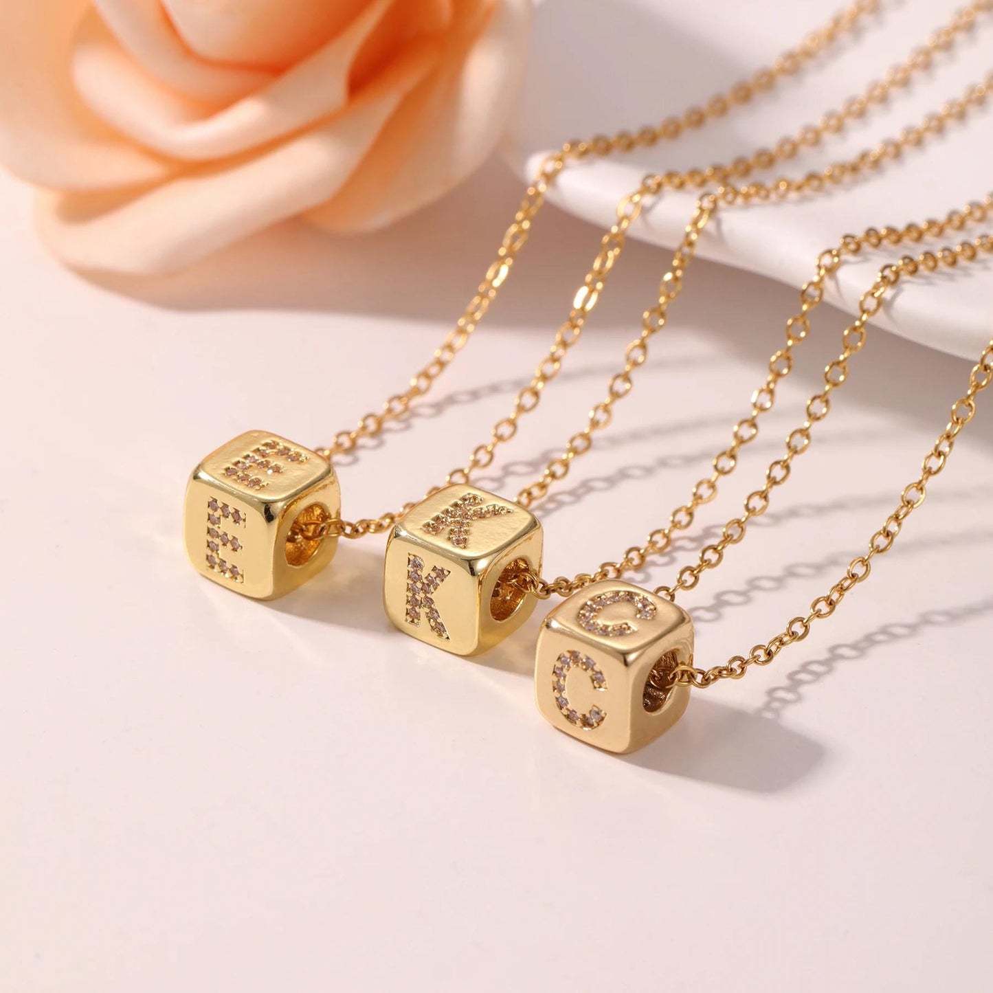 Custom Initial Necklace: 3D Gold Cube Necklace, Sparkly Letter Pendant, Meaningful Gift for Her