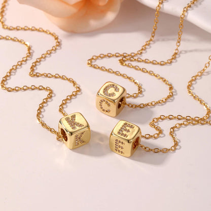Custom Initial Necklace: 3D Gold Cube Necklace, Sparkly Letter Pendant, Meaningful Gift for Her