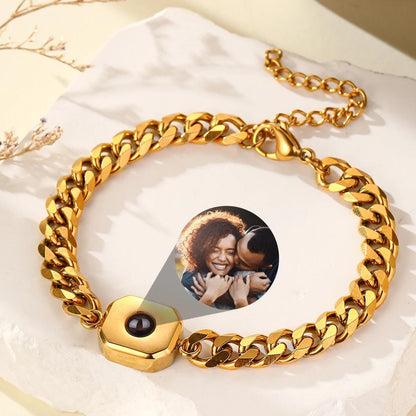 Photo Bracelet: Stainless Steel Photo Projection Jewelry for Him, Memorial Gift