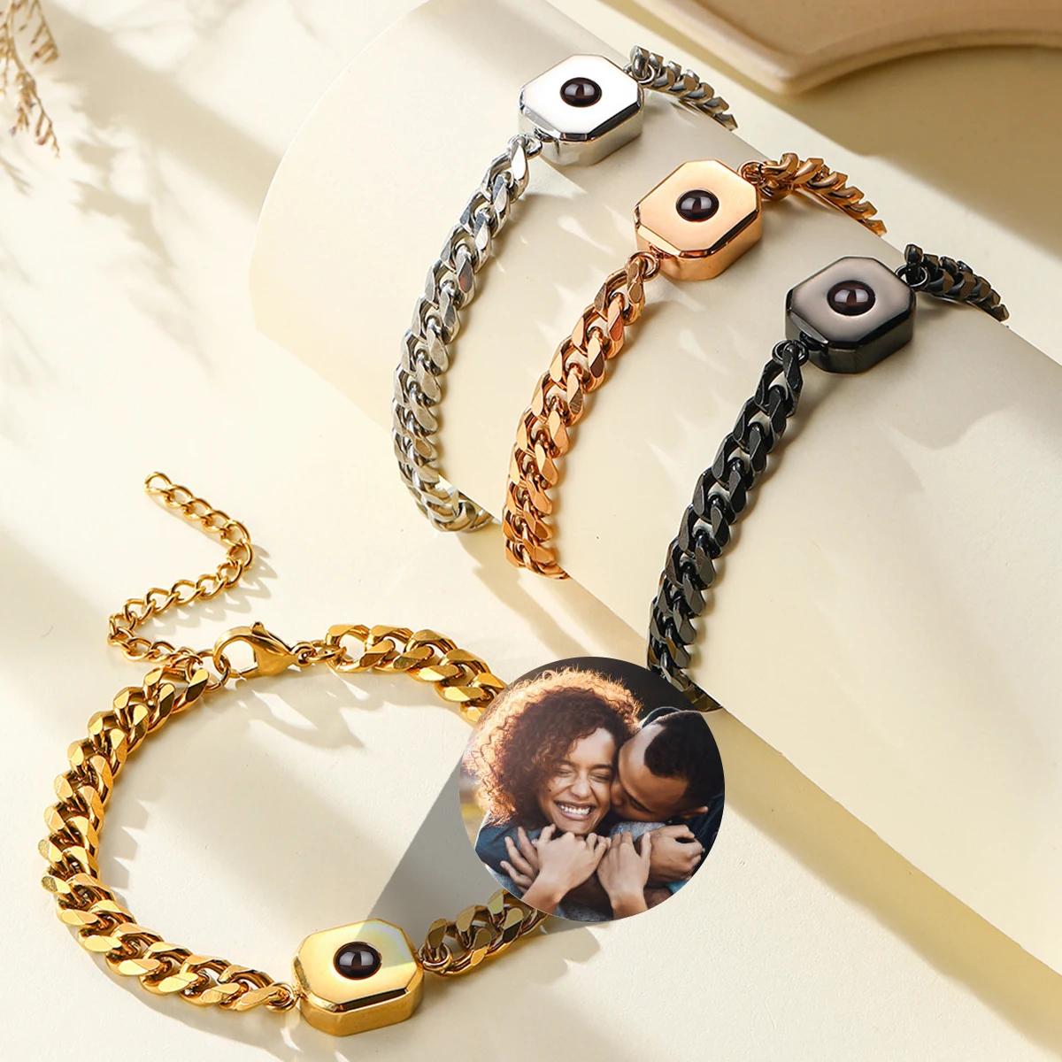 Photo Bracelet: Stainless Steel Photo Projection Jewelry for Him, Memorial Gift