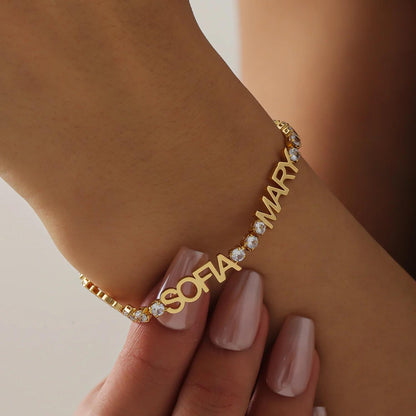 Personalized Name Bracelet: Gold Bracelet with CZ Stones Accents