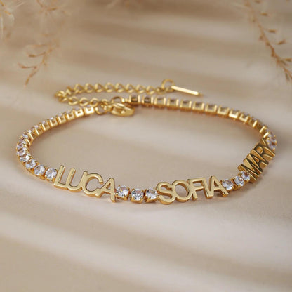 Personalized Name Bracelet: Gold Bracelet with CZ Stones Accents