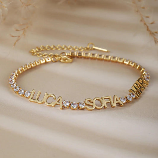 Personalized Name Bracelet: Gold Bracelet with CZ Stones Accents
