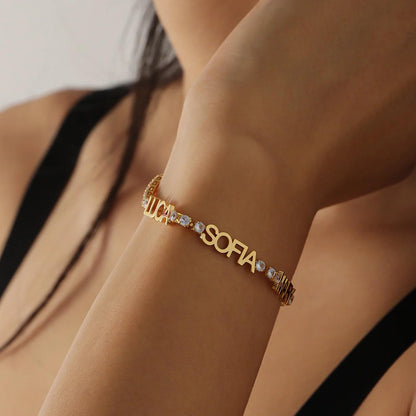 Personalized Name Bracelet: Gold Bracelet with CZ Stones Accents