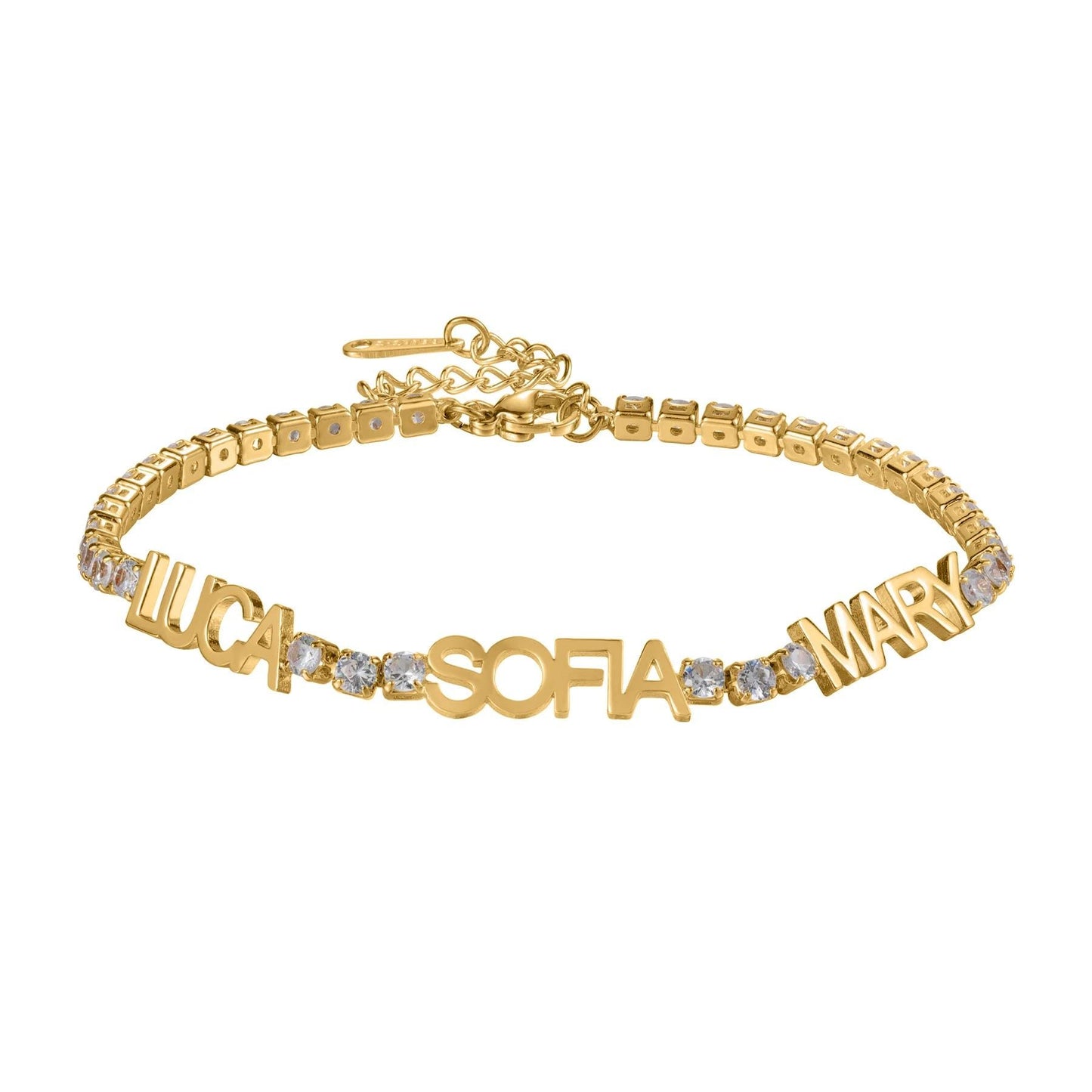 Personalized Name Bracelet: Gold Bracelet with CZ Stones Accents
