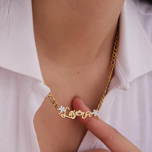 Custom Script Name Necklace: With Flower Accent, Waterproof & Gift Ready