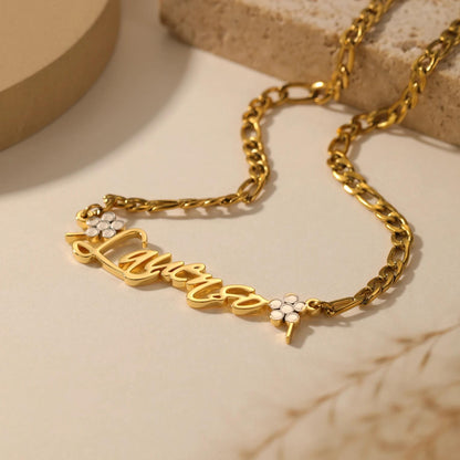 Custom Script Name Necklace: With Flower Accent, Waterproof & Gift Ready