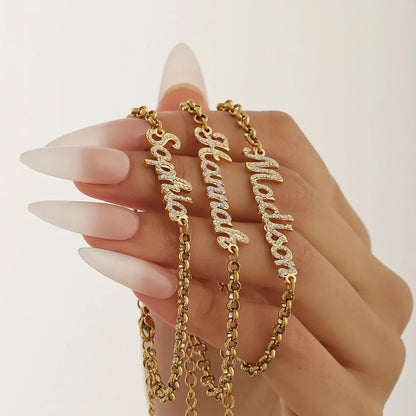 Personalized Name Bracelet: Gold Bracelet with CZ Stones Accents
