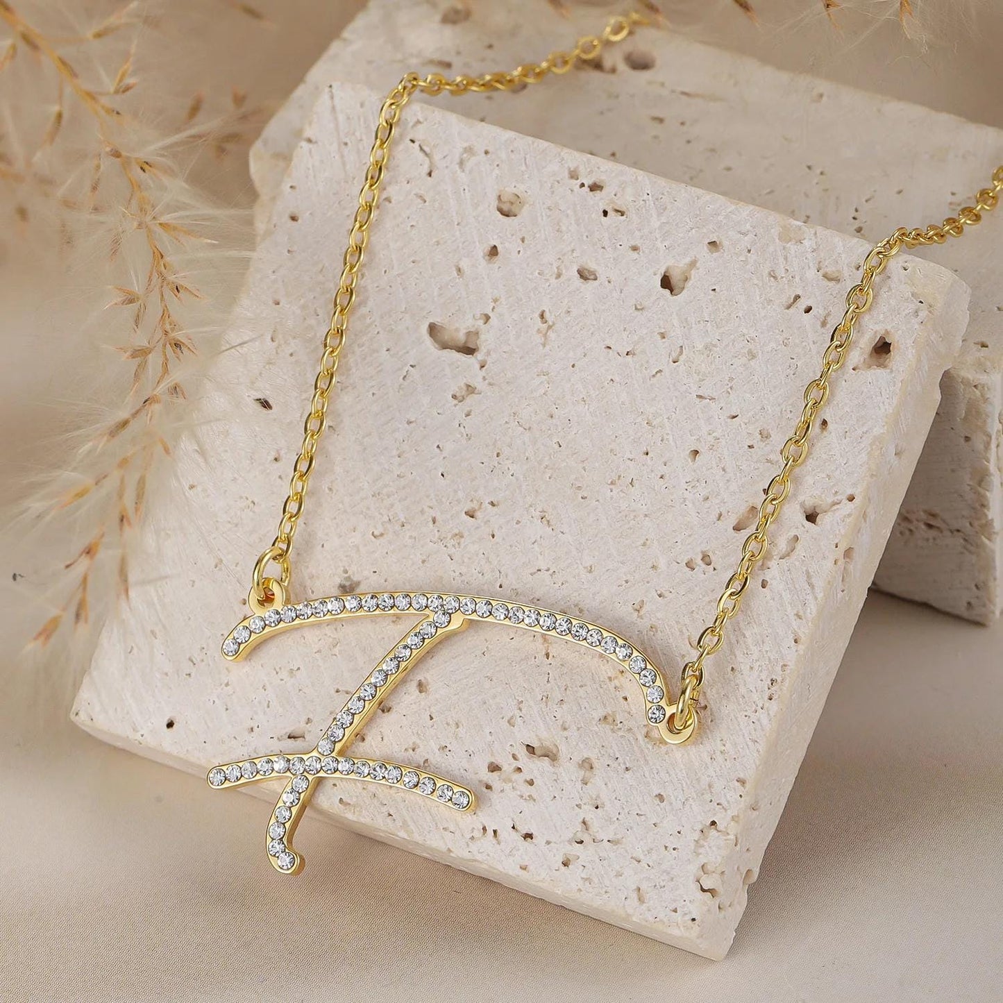 Initial Necklace: AAA Cubic Zirconia Pendant, Birthday Gift for Her