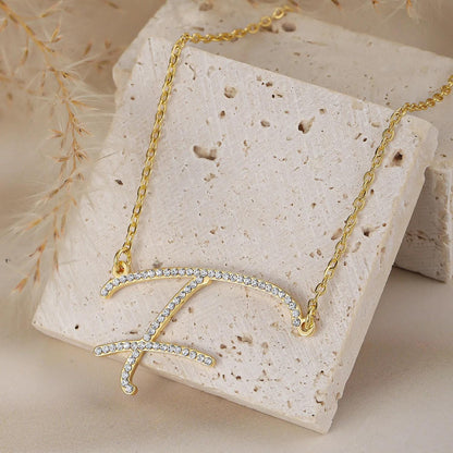 Initial Necklace: AAA Cubic Zirconia Pendant, Birthday Gift for Her