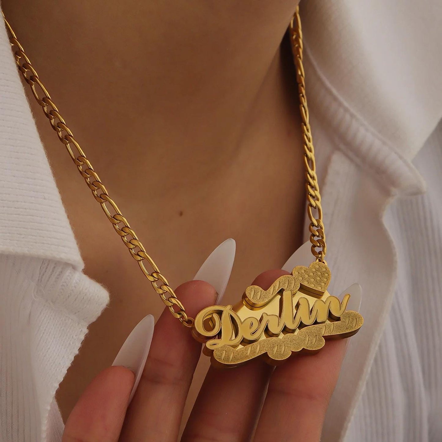 Personalized Gold Name Necklace: Custom Stainless Steel Nameplate, Tarnish Free Waterproof Jewelry