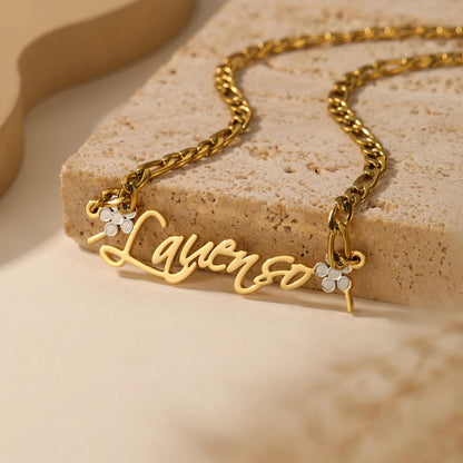 Custom Script Name Necklace: With Flower Accent, Waterproof & Gift Ready