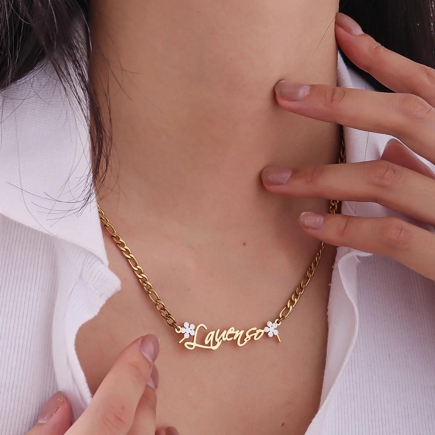 Custom Script Name Necklace: With Flower Accent, Waterproof & Gift Ready