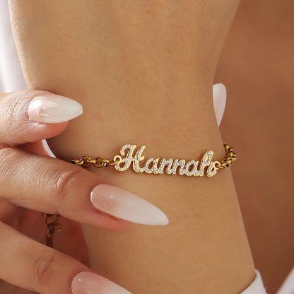 Personalized Name Bracelet: Gold Bracelet with CZ Stones Accents