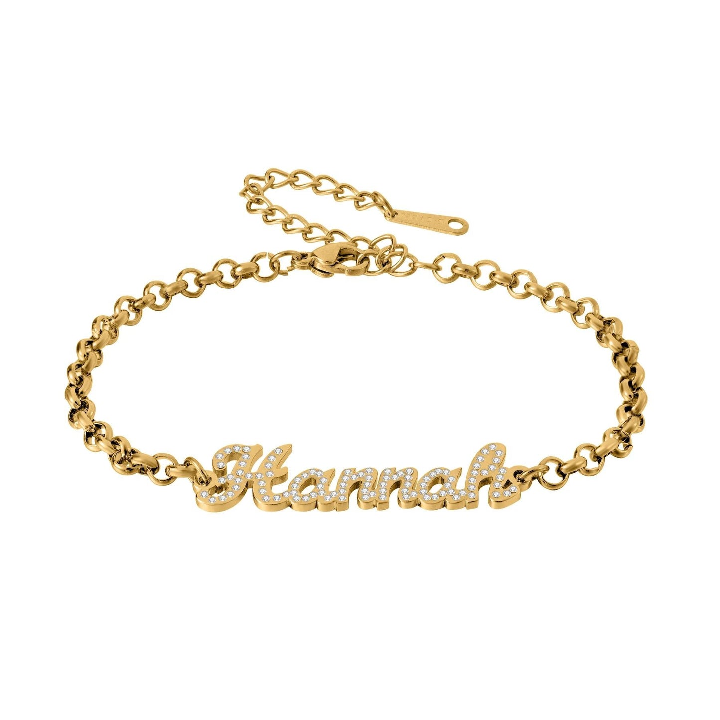 Personalized Name Bracelet: Gold Bracelet with CZ Stones Accents