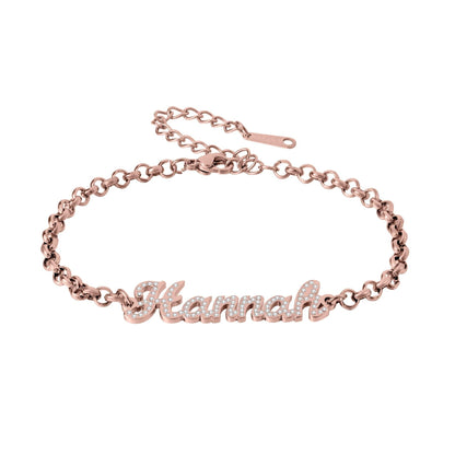 Personalized Name Bracelet: Gold Bracelet with CZ Stones Accents