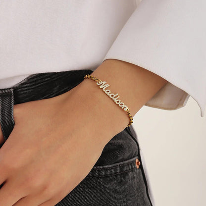 Custom CZ Name Bracelet: Personalized Script Bracelet in Gold