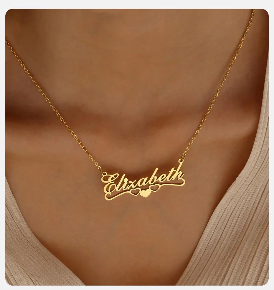Personalized Name Necklace with Hearts: Romantic Custom Jewelry Gift