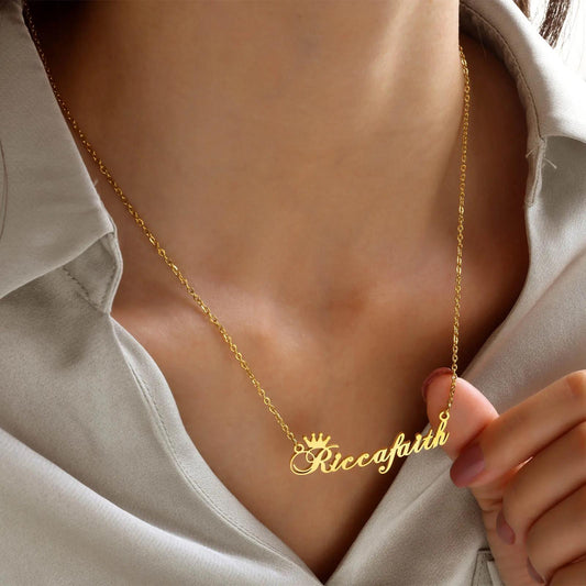 Personalized Crown Name Necklace: Custom Script Jewelry