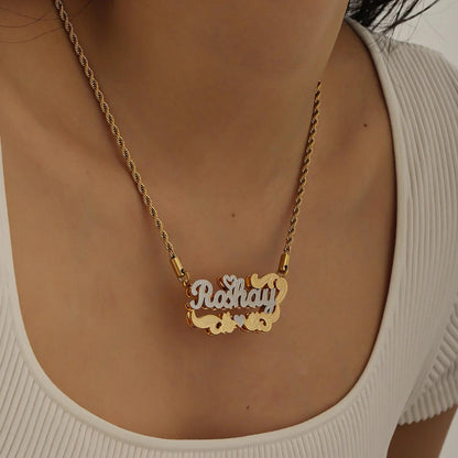 Custom Name Necklace: Two Tone Gold Silver Romantic Valentine Jewelry