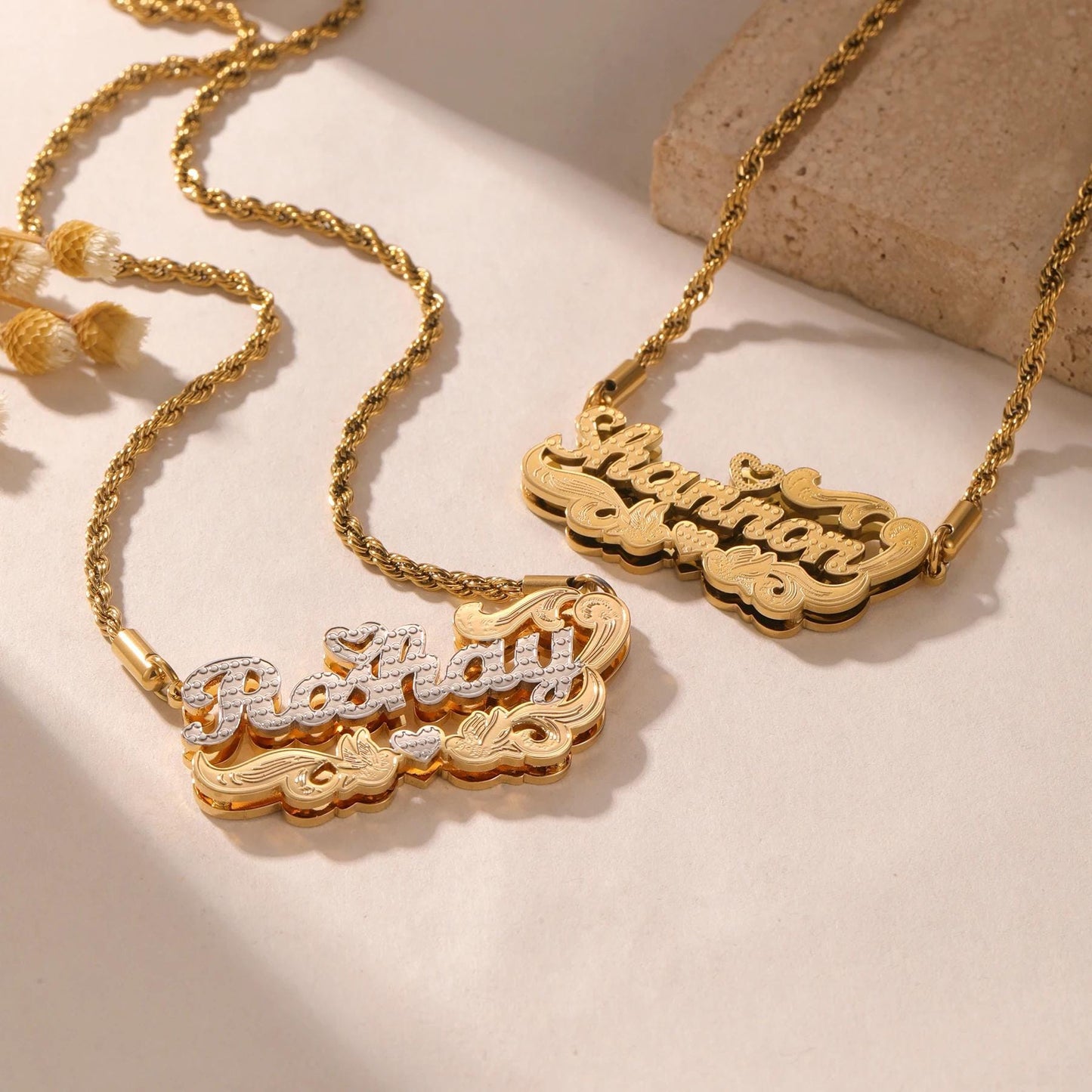 Custom Name Necklace: Two Tone Gold Silver Romantic Valentine Jewelry