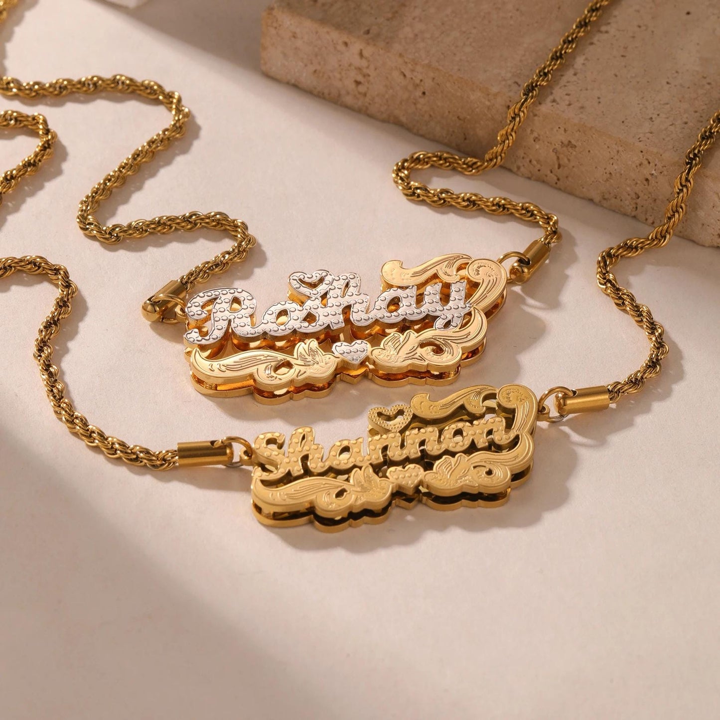 Custom Name Necklace: Two Tone Gold Silver Romantic Valentine Jewelry