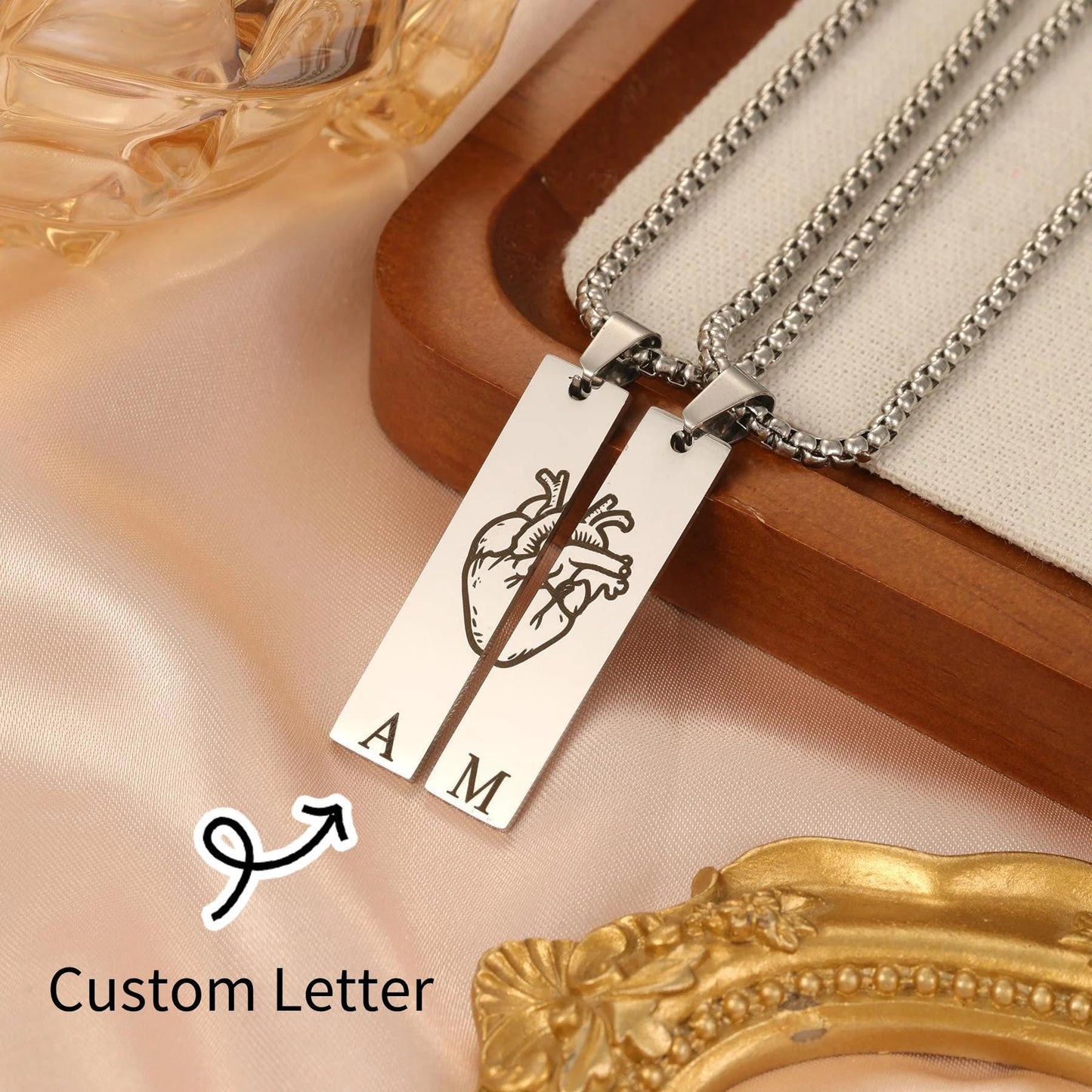 Couple Initial Necklace Set: Romantic Personalized Jewelry