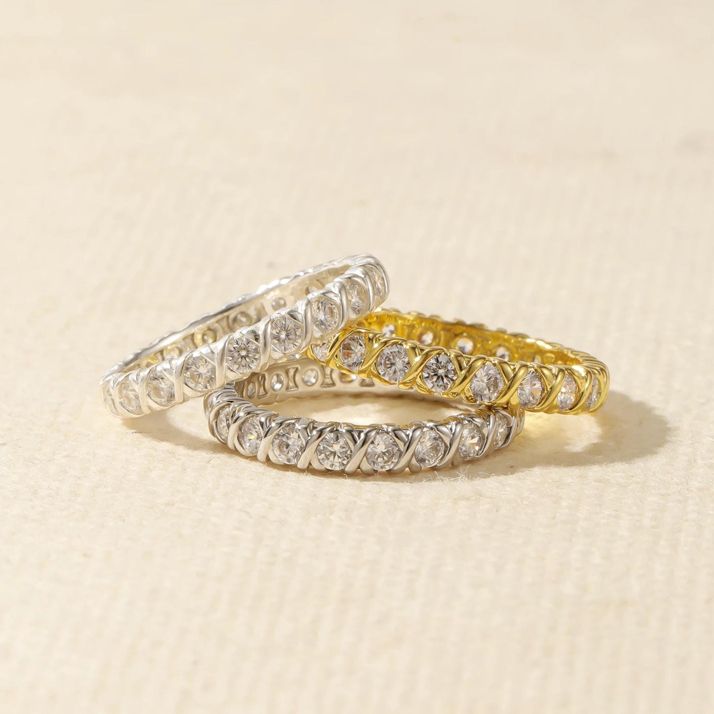 Gold Plated CZ Eternity Ring: Dazzling Crystal Fashion Jewelry for Her