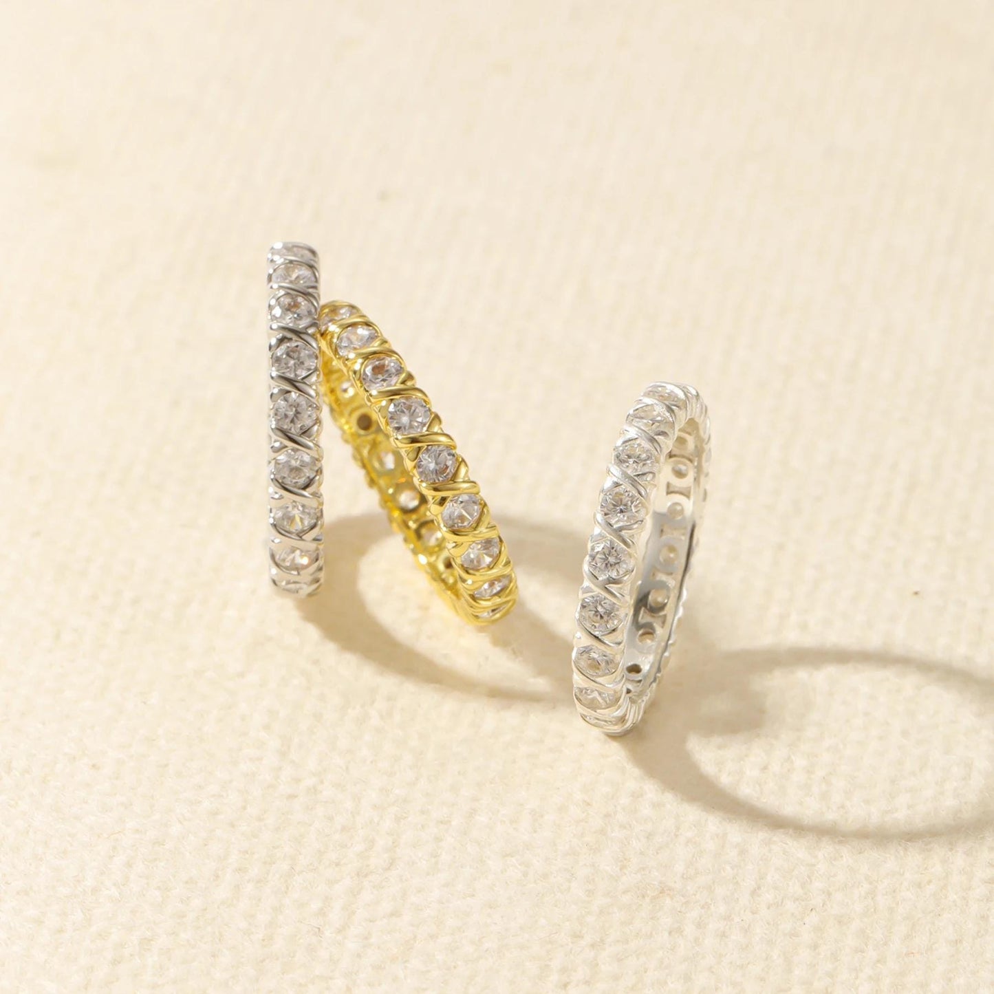 CZ Eternity Band Ring: Silver Plated, Elegant Crystal Jewelry