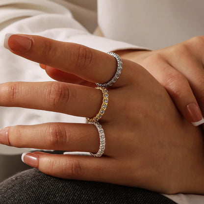Gold Plated CZ Eternity Ring: Dazzling Crystal Fashion Jewelry for Her