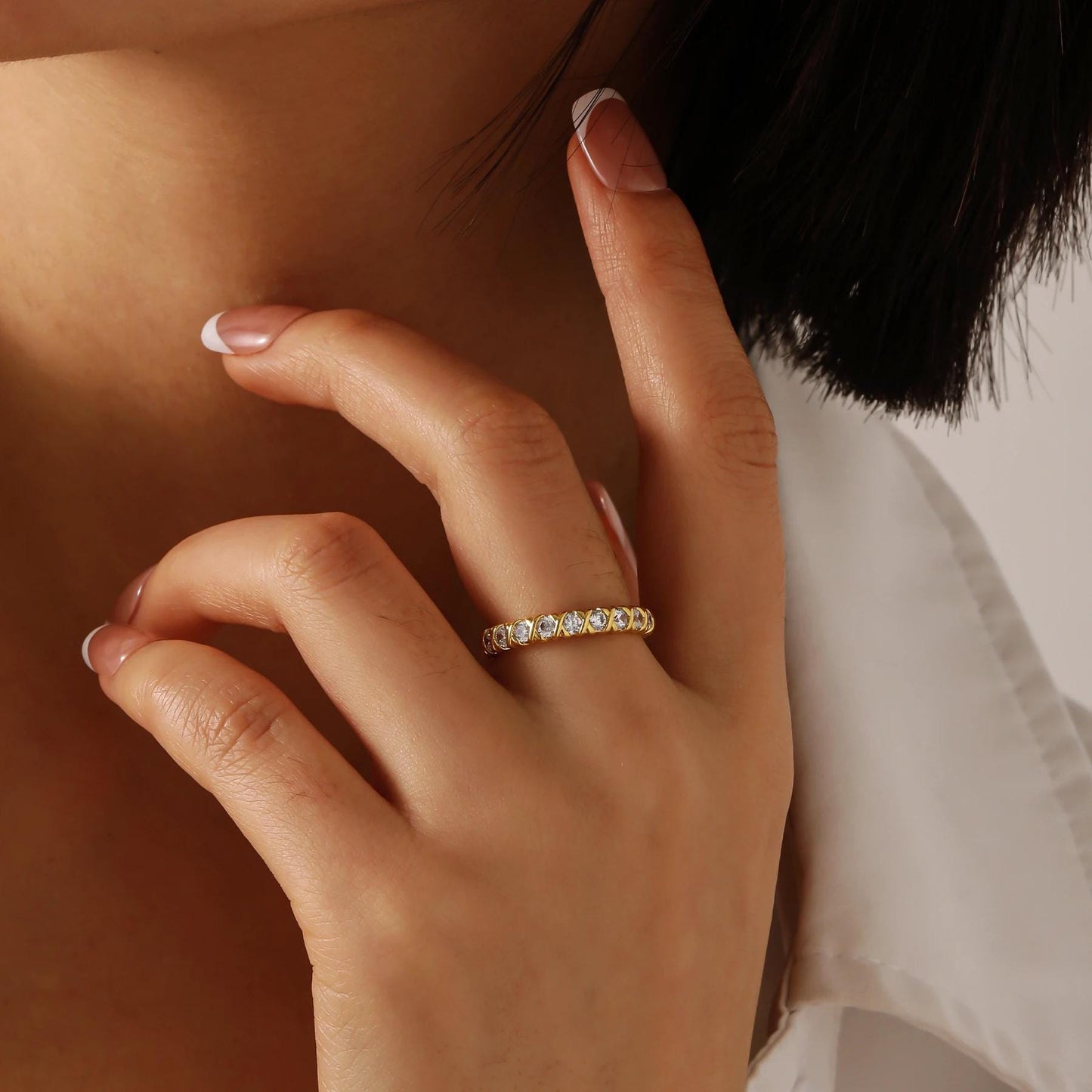 CZ Eternity Band Ring: Silver Plated, Elegant Crystal Jewelry