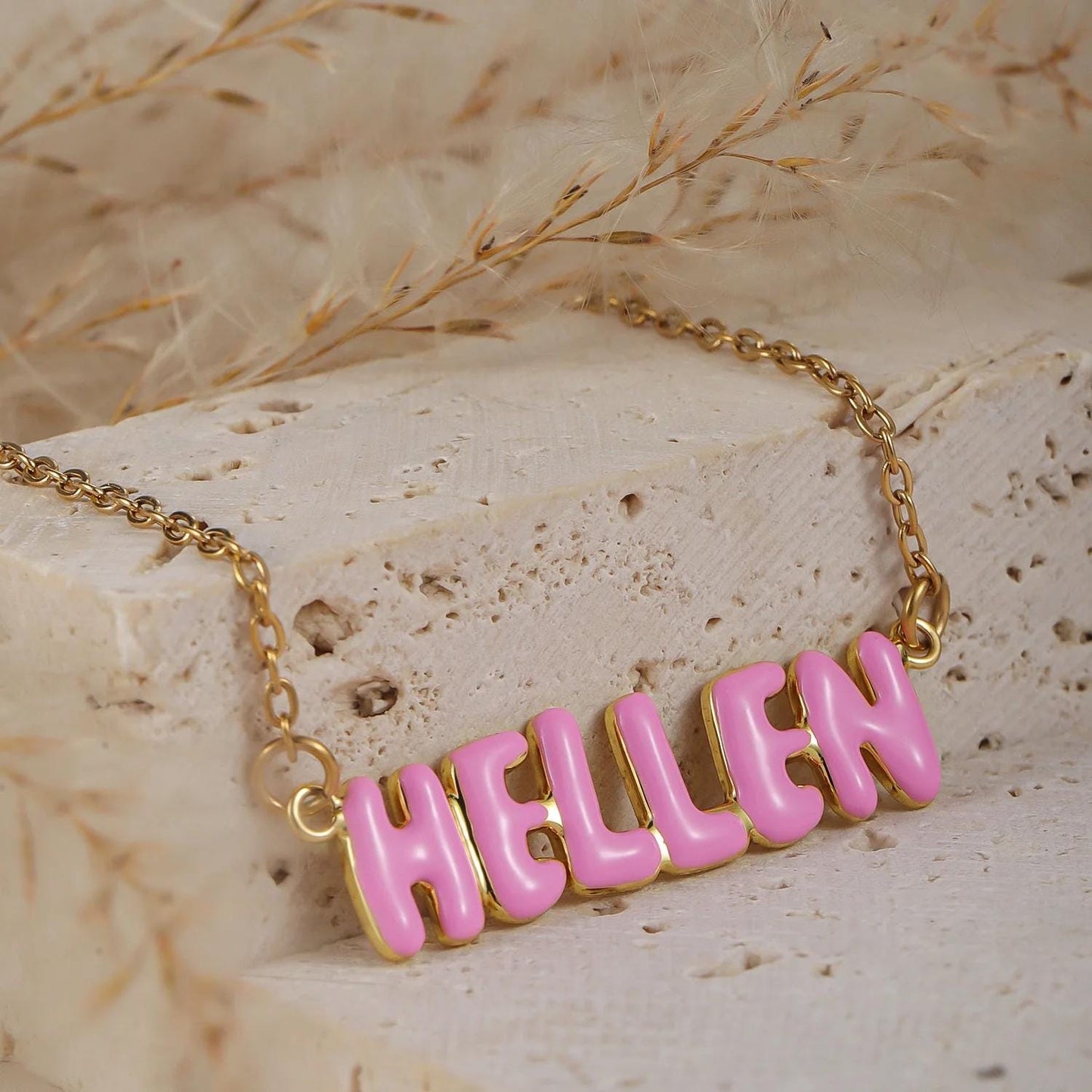 Pastel Bubble Name Necklace, Personalized Color Name Pendant