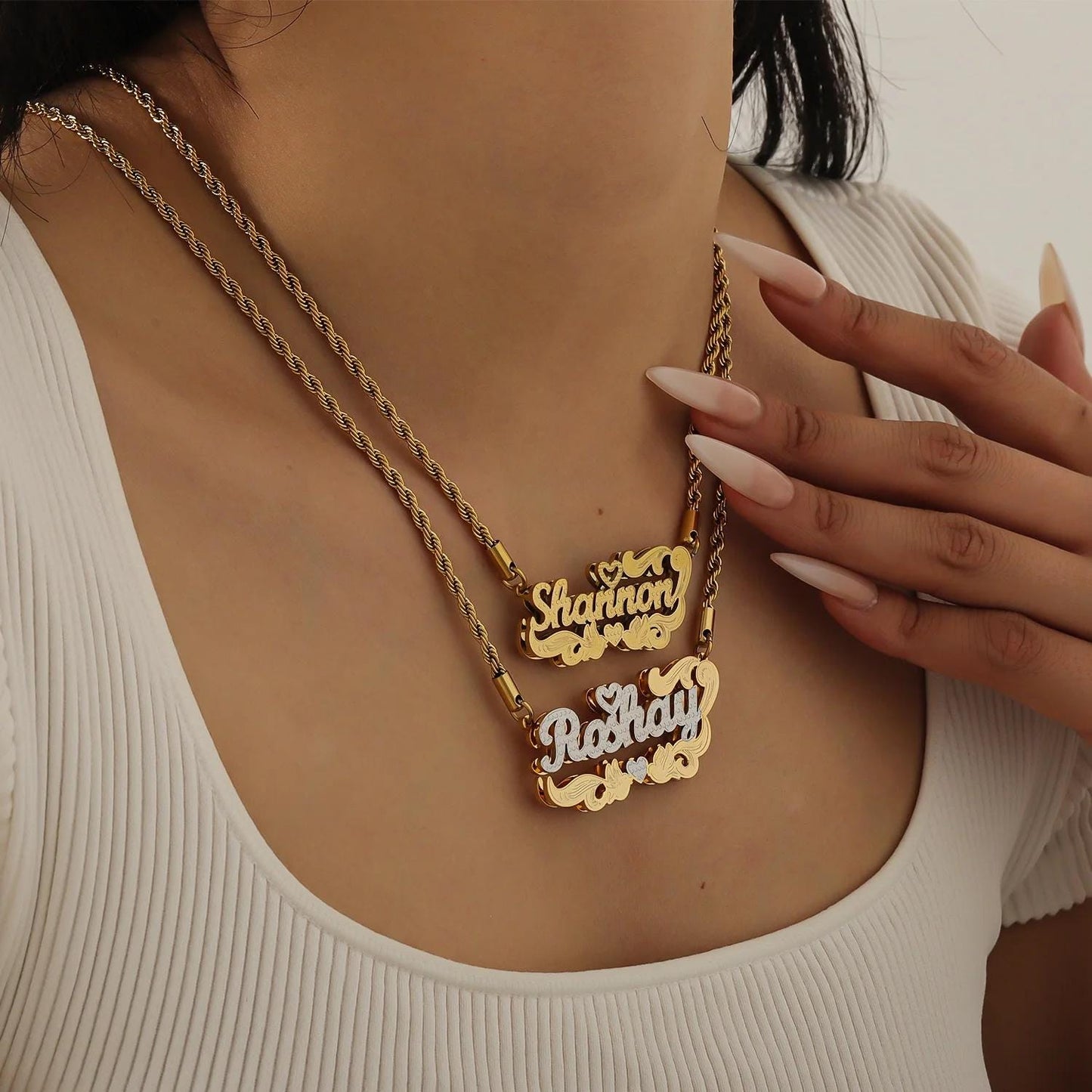 Custom Name Necklace: Two Tone Gold Silver Romantic Valentine Jewelry