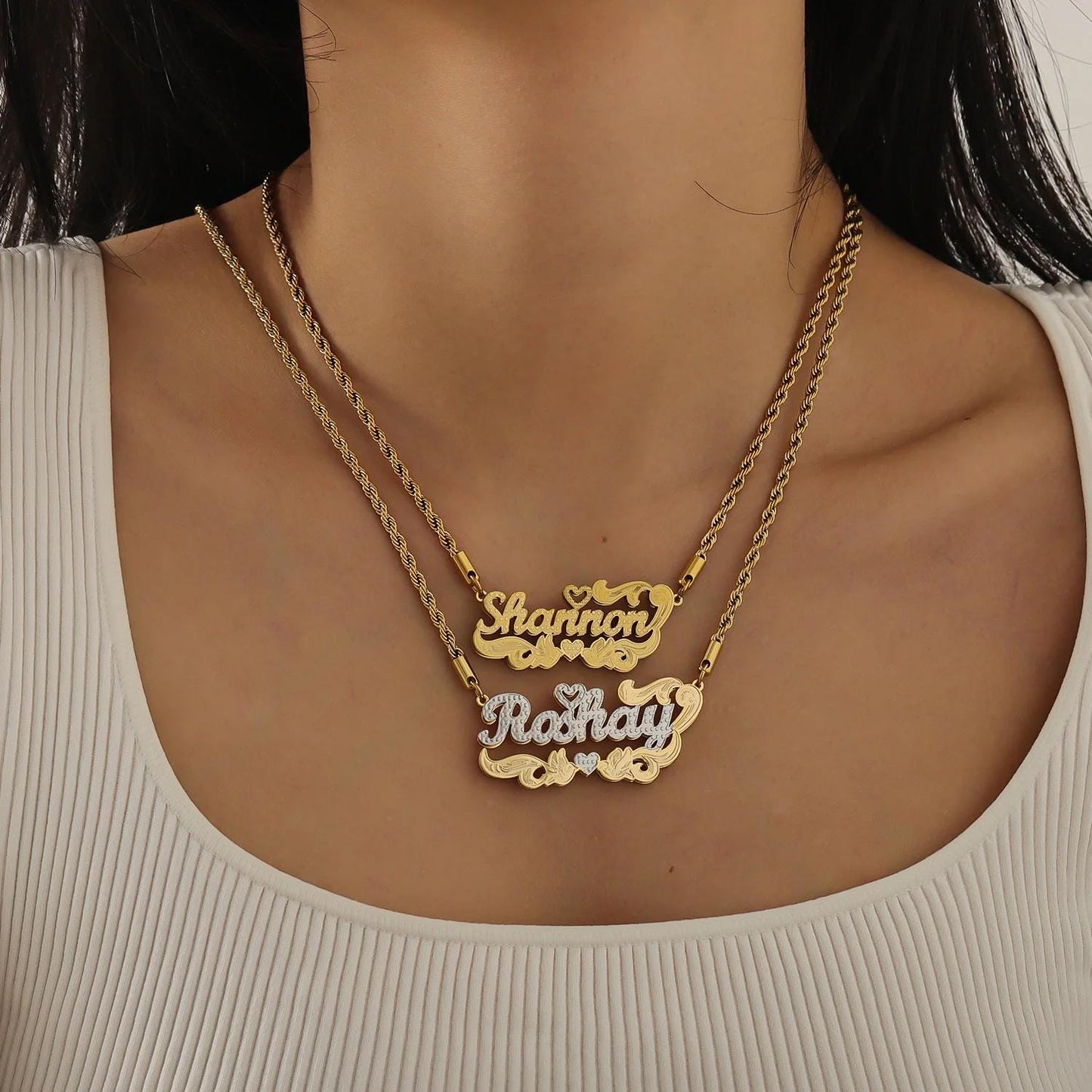 Custom Name Necklace: Two Tone Gold Silver Romantic Valentine Jewelry
