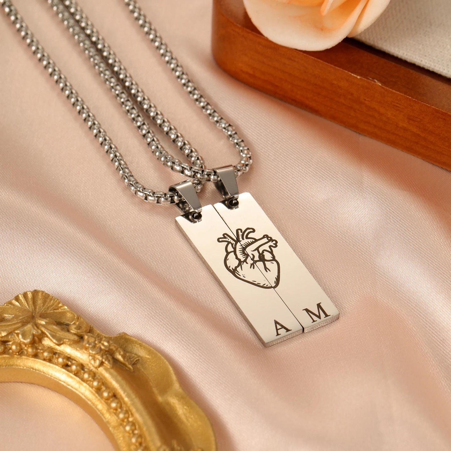 Couple Initial Necklace Set: Romantic Personalized Jewelry