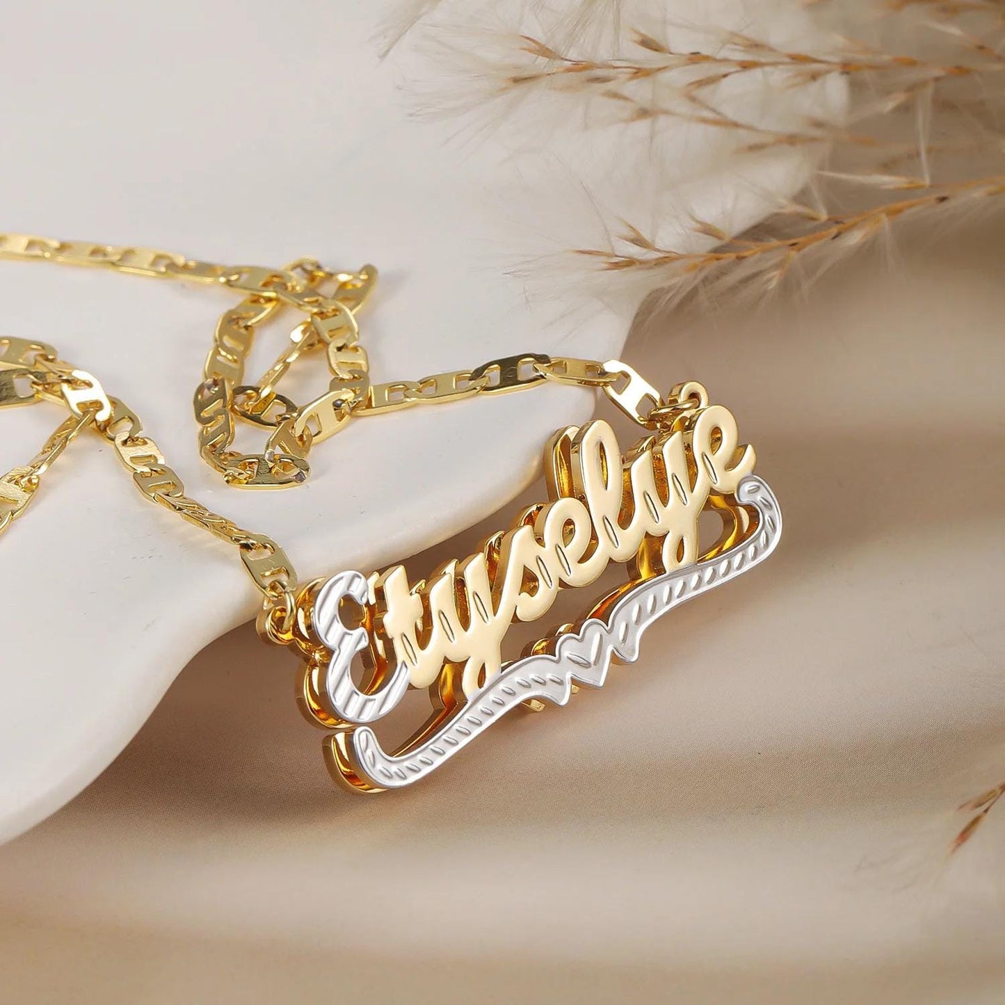 Personalized Name Necklace and Bracelet Set: Double-Plated Matching Jewelry