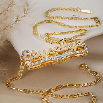 Personalized Name Necklace and Bracelet Set: Double-Plated Matching Jewelry