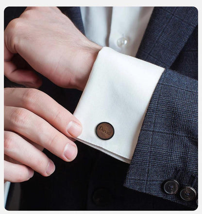 Engraved Wood Cufflinks: Custom Black or Silver Name Cufflinks, Gifts for Groomsmen