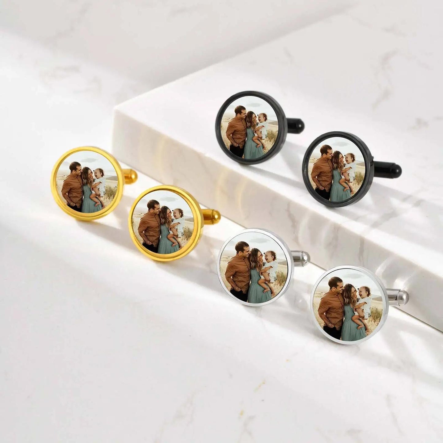 Personalized Cufflinks: Round photo cufflinks, custom gifts for Fathers Day, weddings, groomsmen